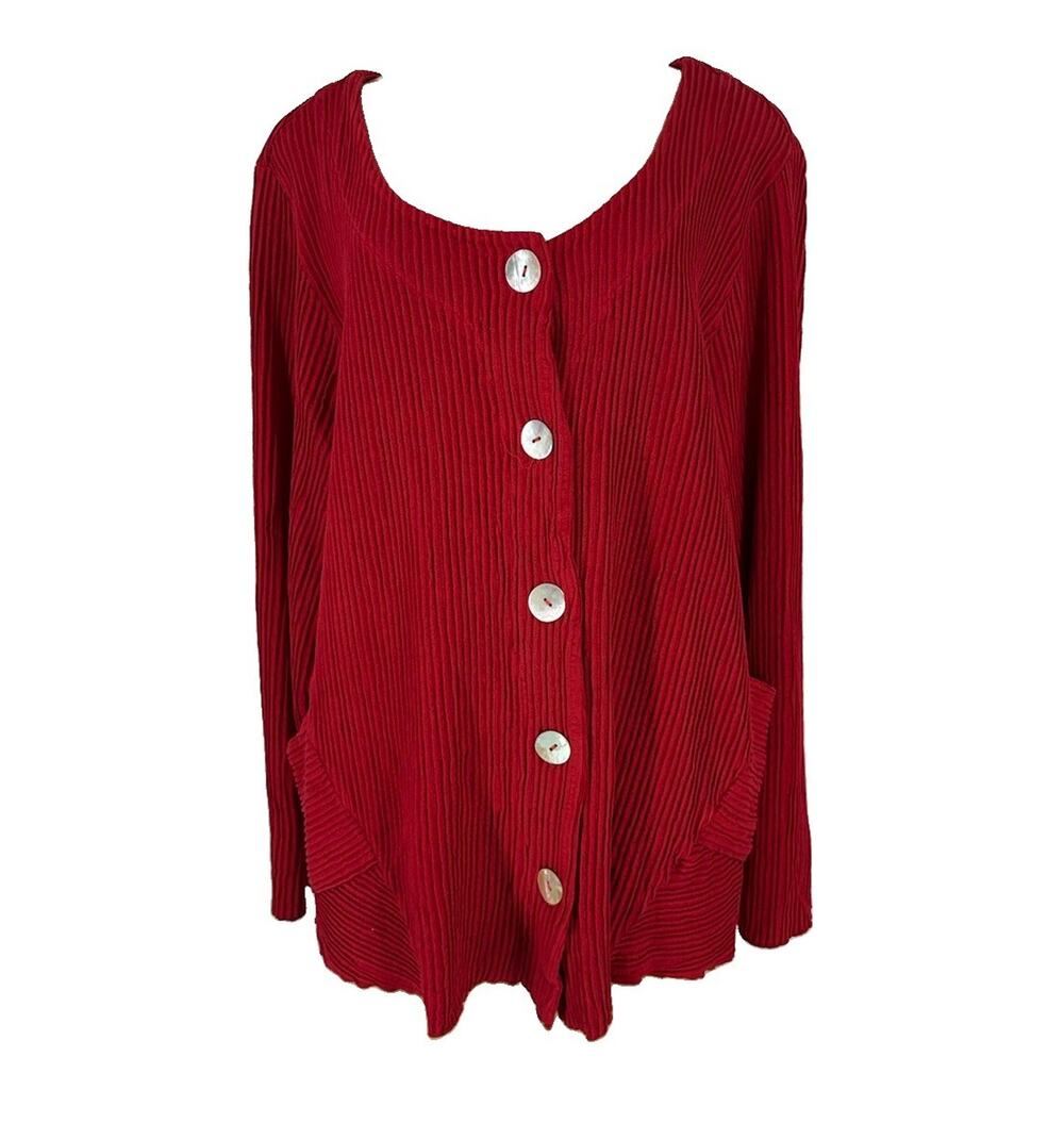 Focus Pleated Cardigan Jacket Plisse Crinkle Button Up Plus Size 1X Pockets B19